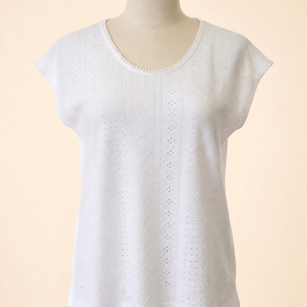 Tommy Hilfiger White Eyelet Short Sleeve Top